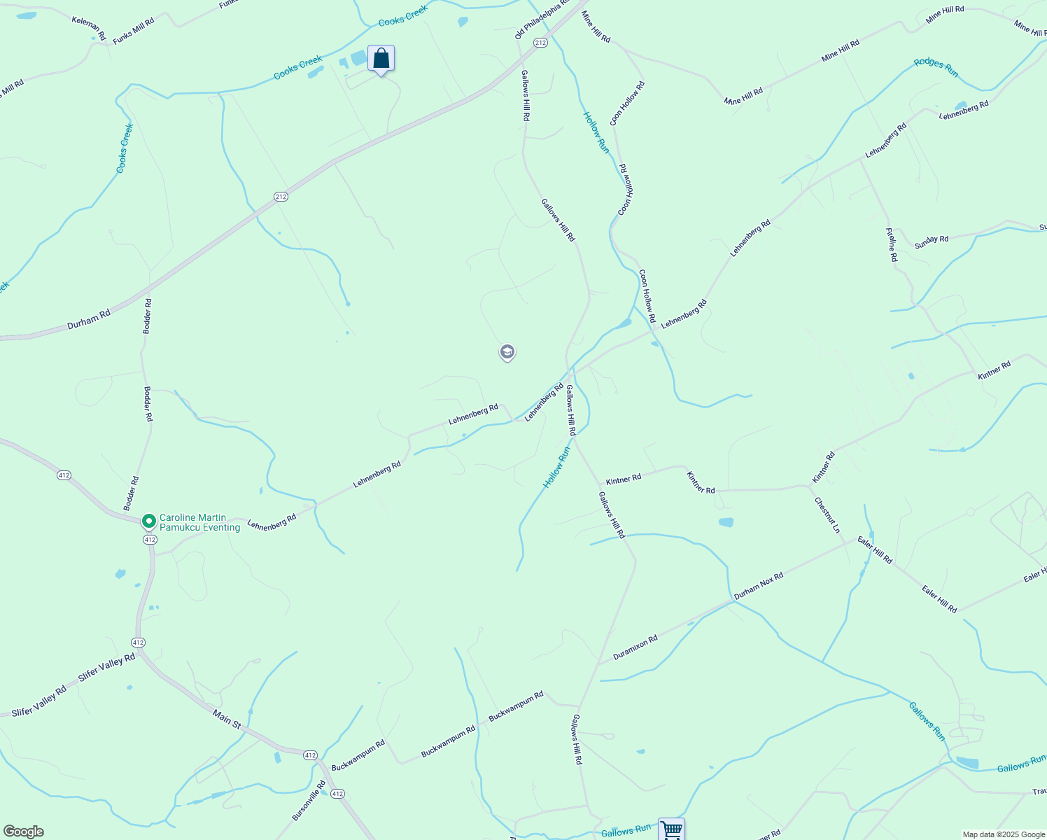 map of restaurants, bars, coffee shops, grocery stores, and more near 4227 Lehnenberg Road in Riegelsville