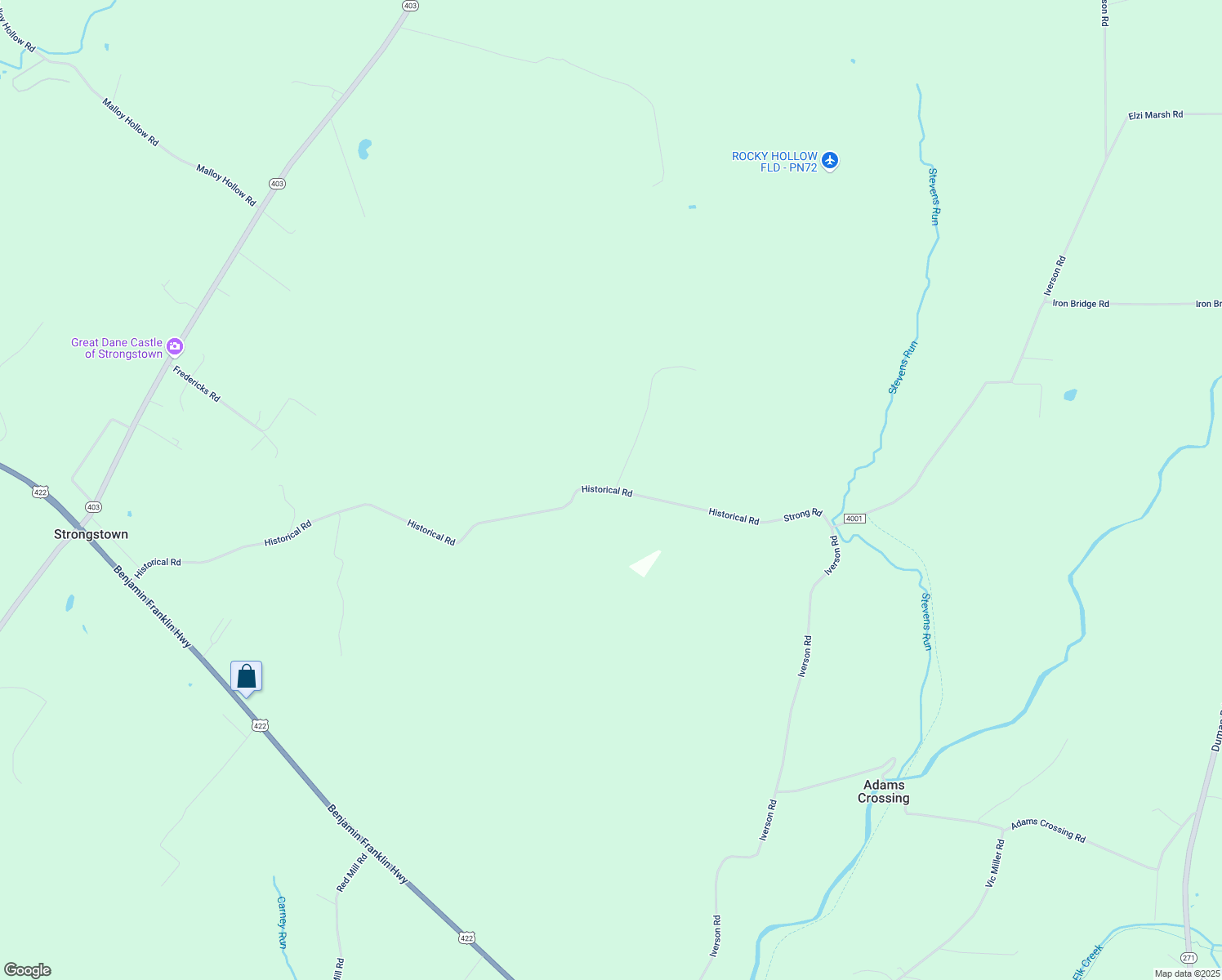 map of restaurants, bars, coffee shops, grocery stores, and more near 1521 Historical Road in Strongstown