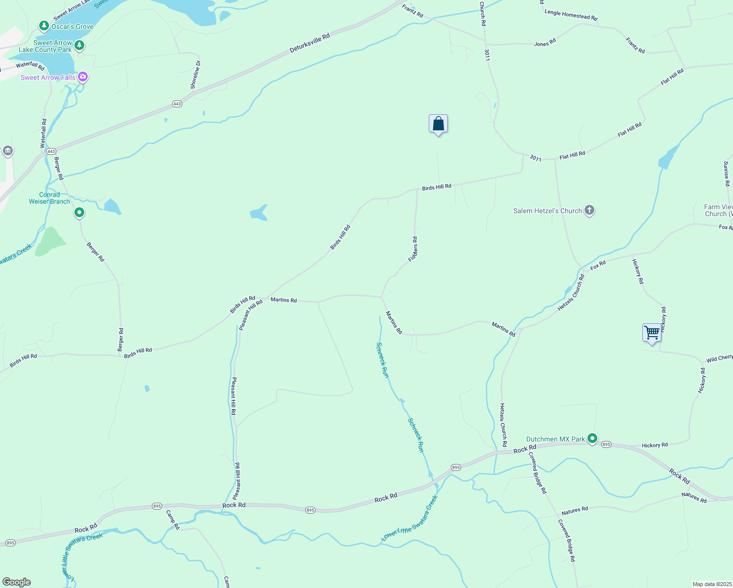 map of restaurants, bars, coffee shops, grocery stores, and more near 95 Martins Road in Pine Grove