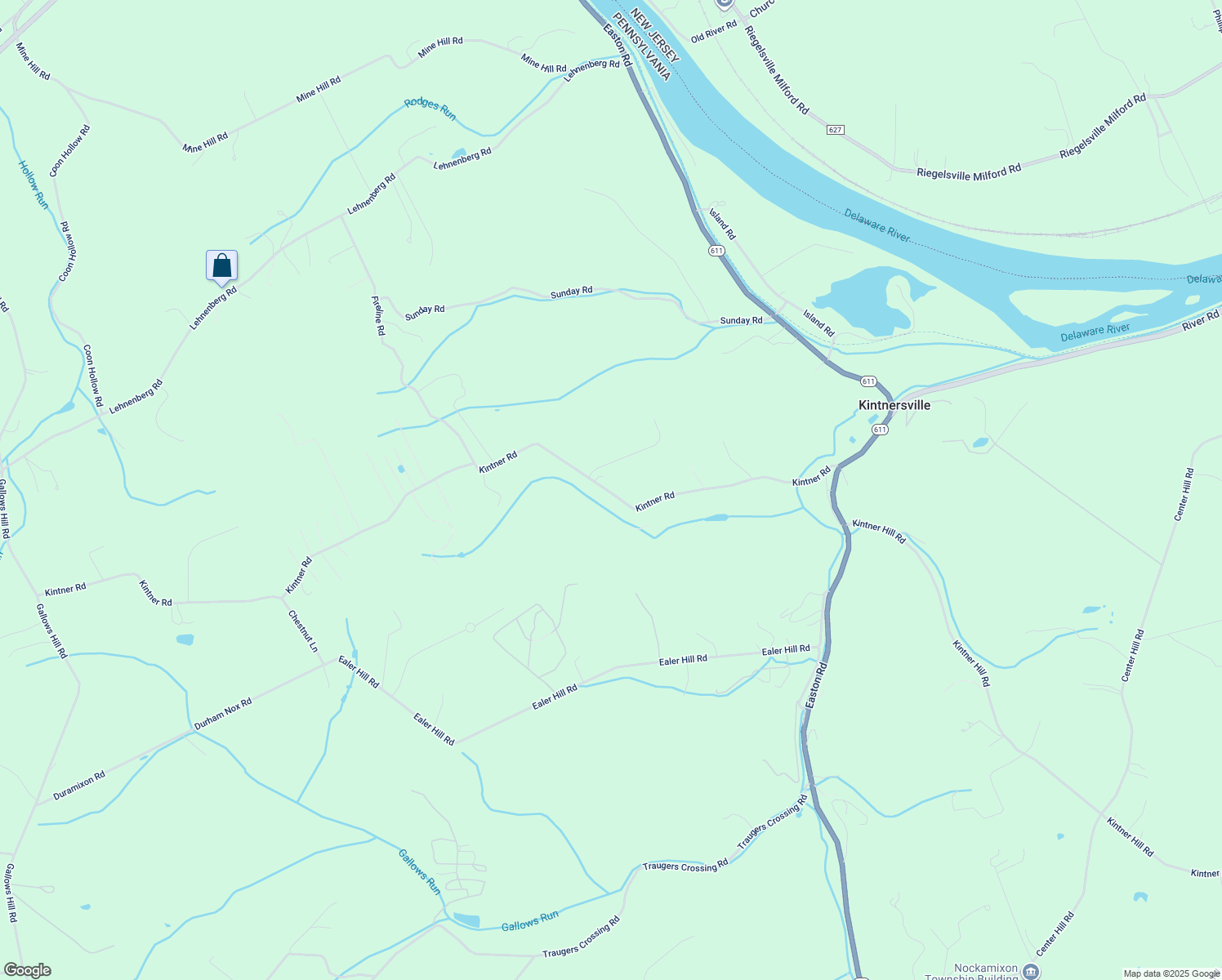 map of restaurants, bars, coffee shops, grocery stores, and more near 665 Kintner Road in Kintnersville