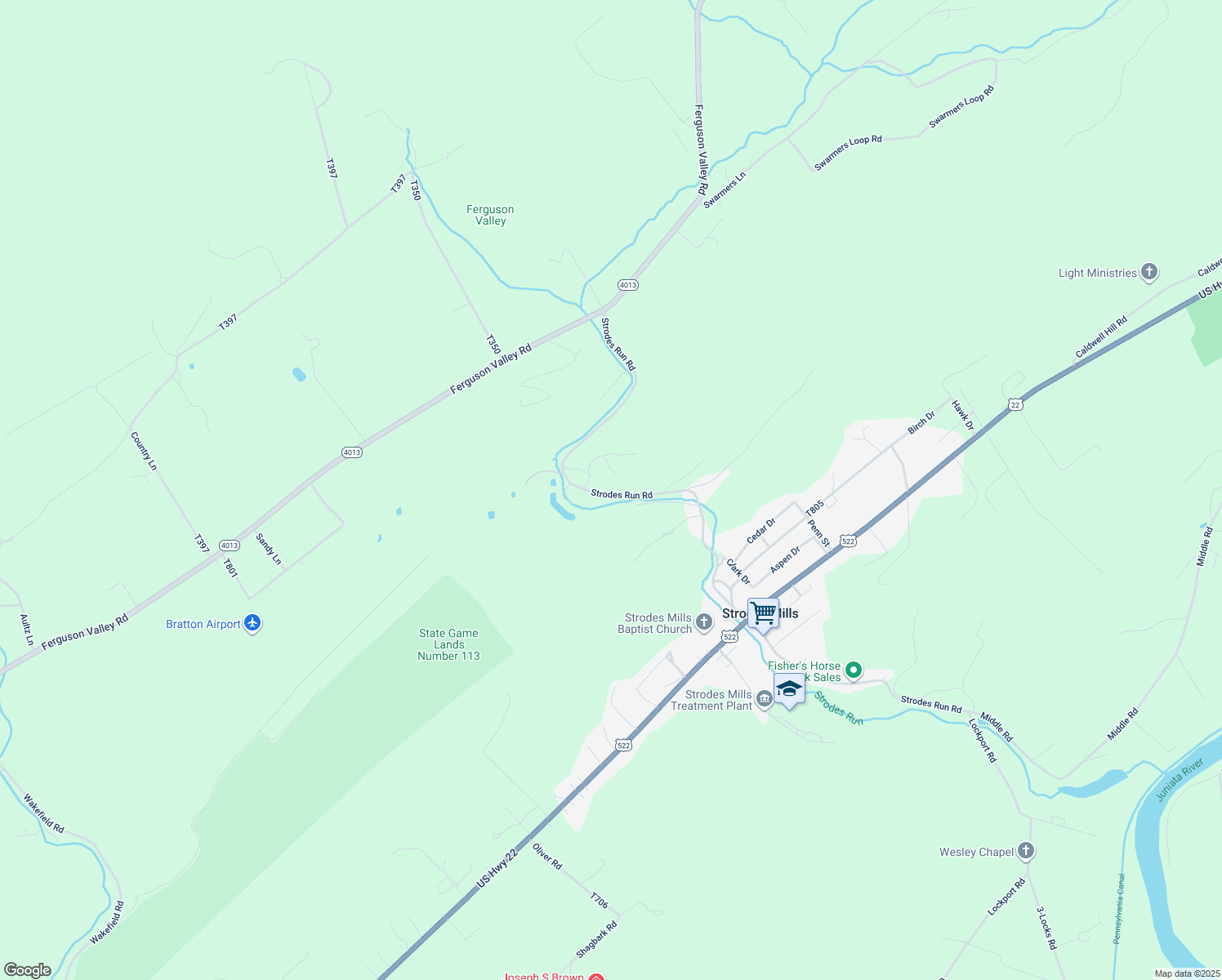 map of restaurants, bars, coffee shops, grocery stores, and more near 331 Strodes Run Road in Lewistown