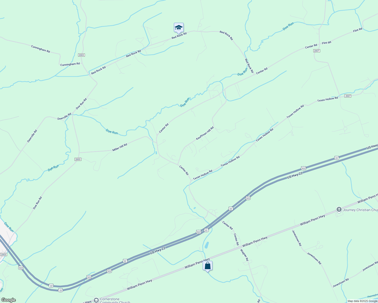 map of restaurants, bars, coffee shops, grocery stores, and more near 40 Haubert Lane in Mifflintown