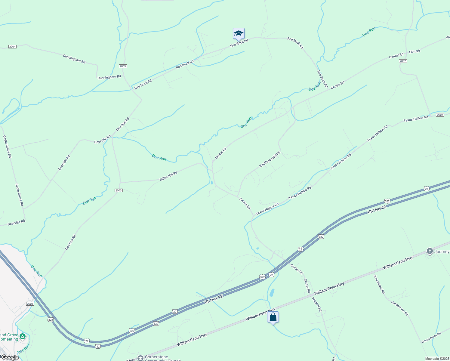 map of restaurants, bars, coffee shops, grocery stores, and more near 166 Burd Lane in Mifflintown