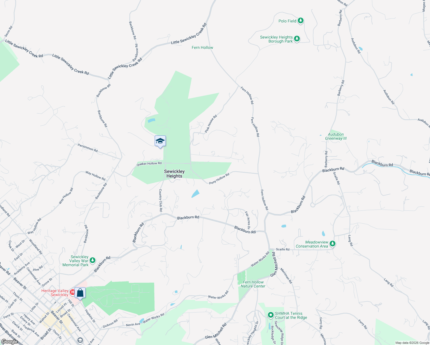 map of restaurants, bars, coffee shops, grocery stores, and more near 218 Pony Hollow Road in Sewickley