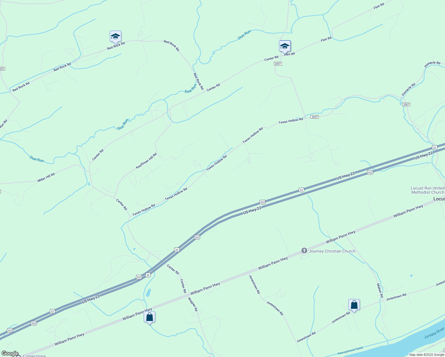 map of restaurants, bars, coffee shops, grocery stores, and more near 764 Texas Hollow Road in Mifflintown