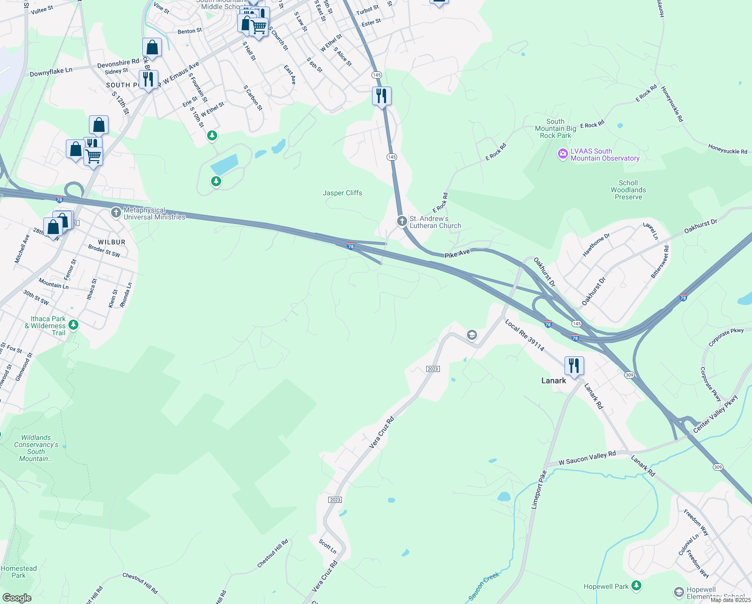 map of restaurants, bars, coffee shops, grocery stores, and more near 2675 Brentwood Drive in Coopersburg