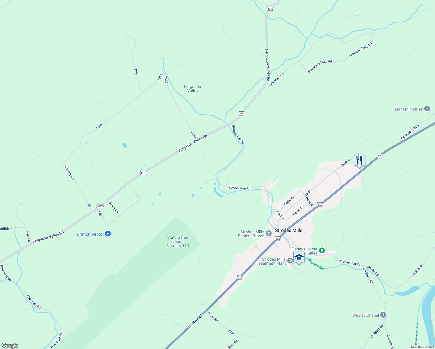 map of restaurants, bars, coffee shops, grocery stores, and more near 442 Strodes Run Road in Lewistown