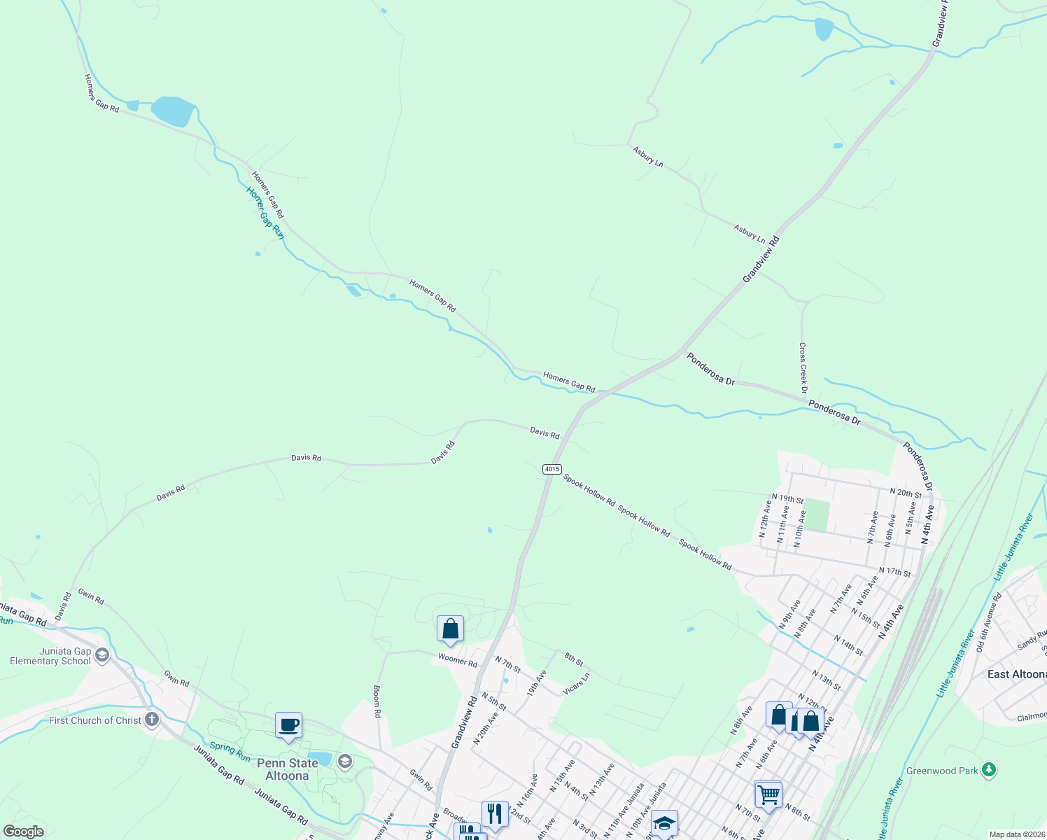 map of restaurants, bars, coffee shops, grocery stores, and more near 861 Davis Road in Altoona