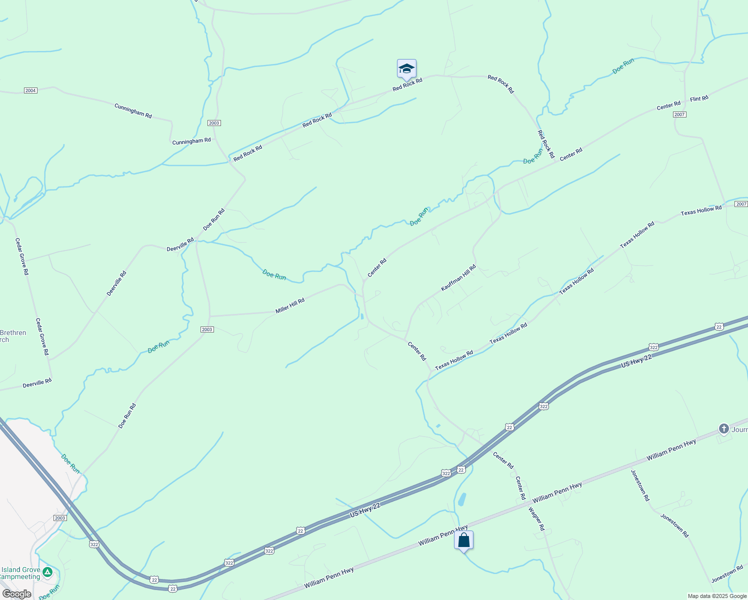 map of restaurants, bars, coffee shops, grocery stores, and more near 1248 Center Road in Mifflintown