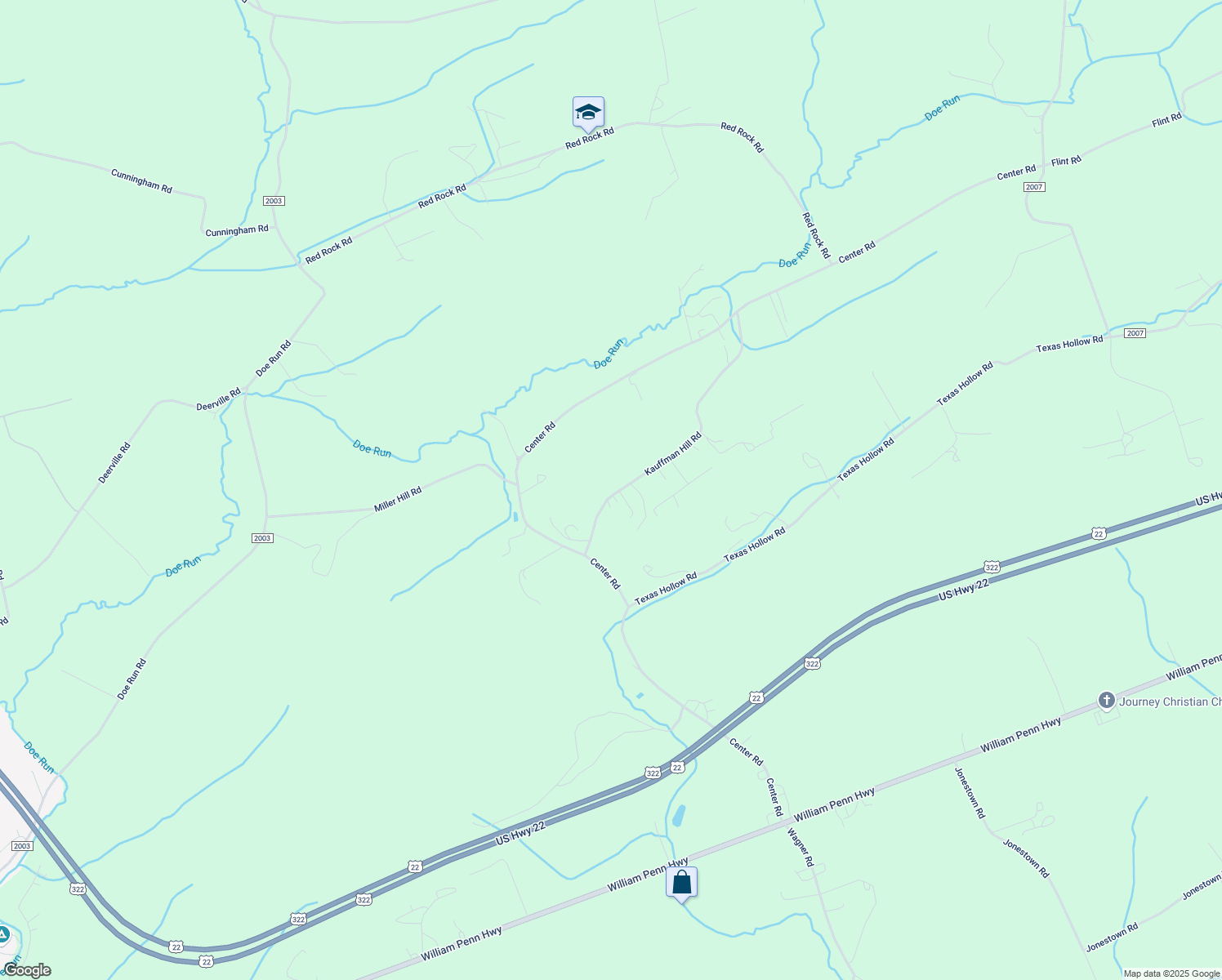 map of restaurants, bars, coffee shops, grocery stores, and more near 193 Kauffman Hill Road in Mifflintown