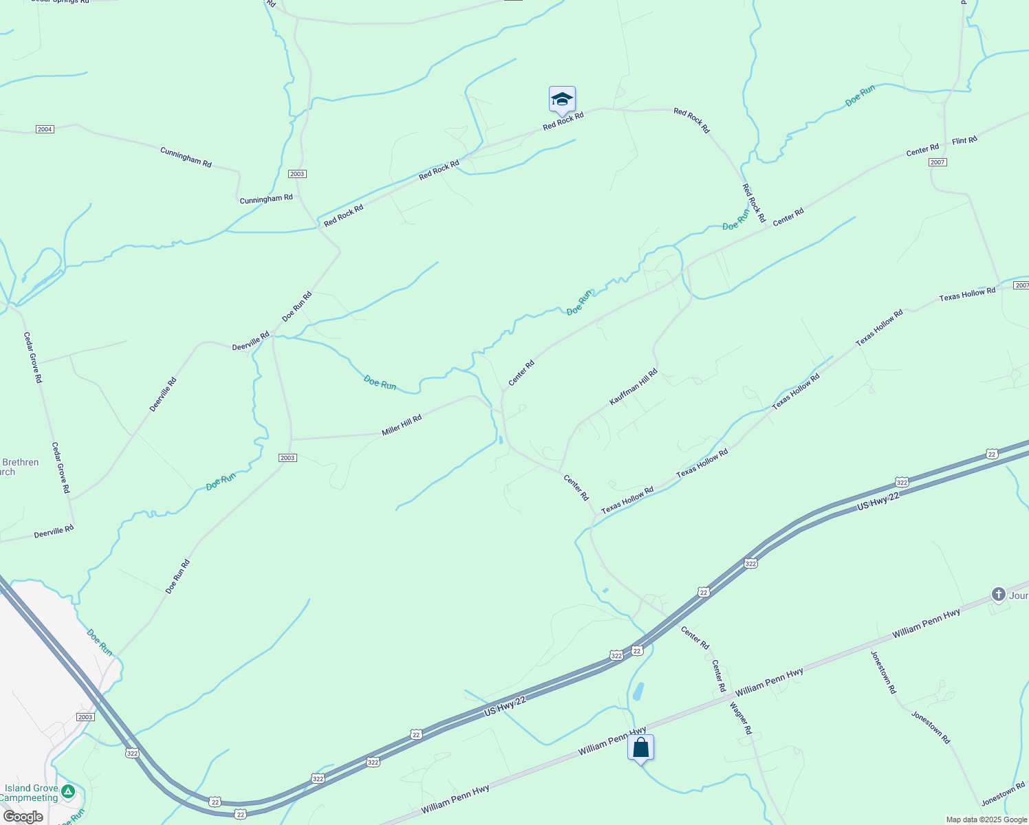 map of restaurants, bars, coffee shops, grocery stores, and more near 1248 Center Road in Mifflintown