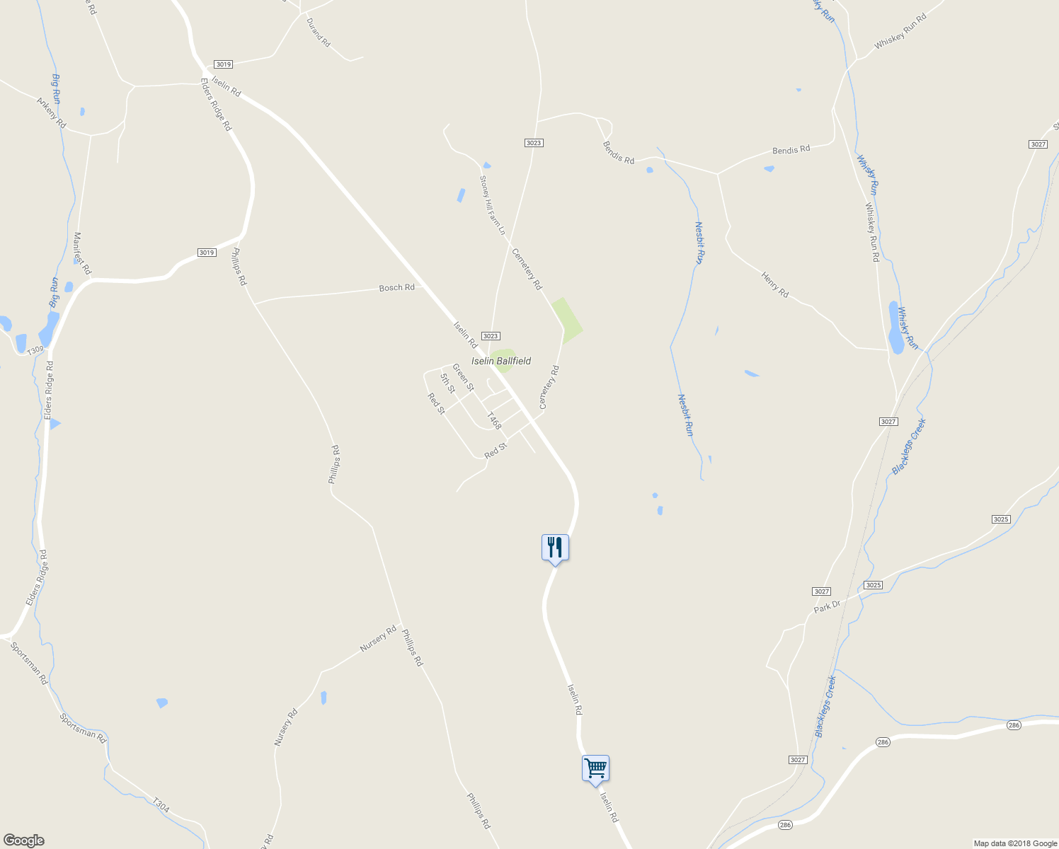 map of restaurants, bars, coffee shops, grocery stores, and more near 1655 Iselin Road in Saltsburg
