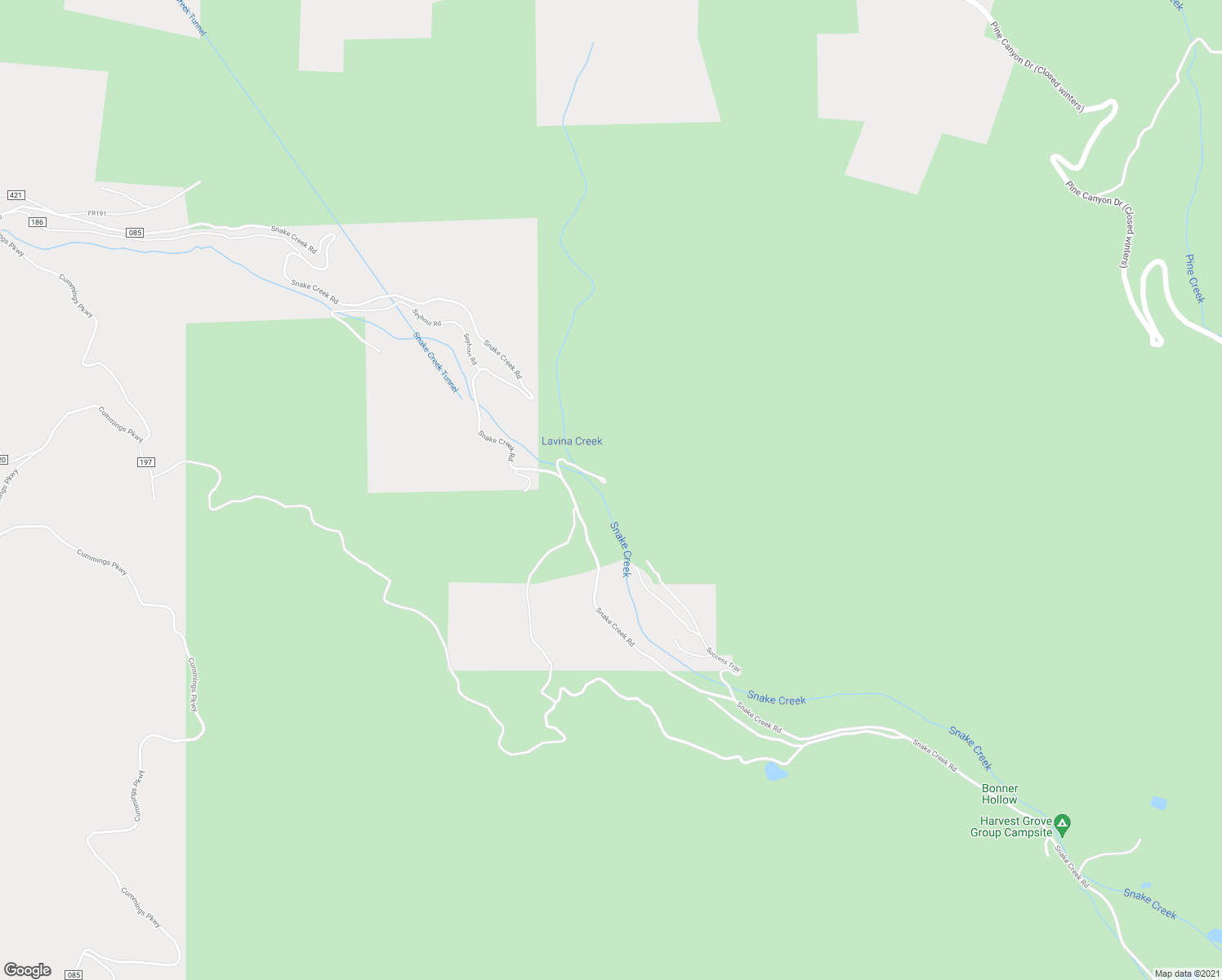 map of restaurants, bars, coffee shops, grocery stores, and more near 2590 Snake Creek Road in Midway