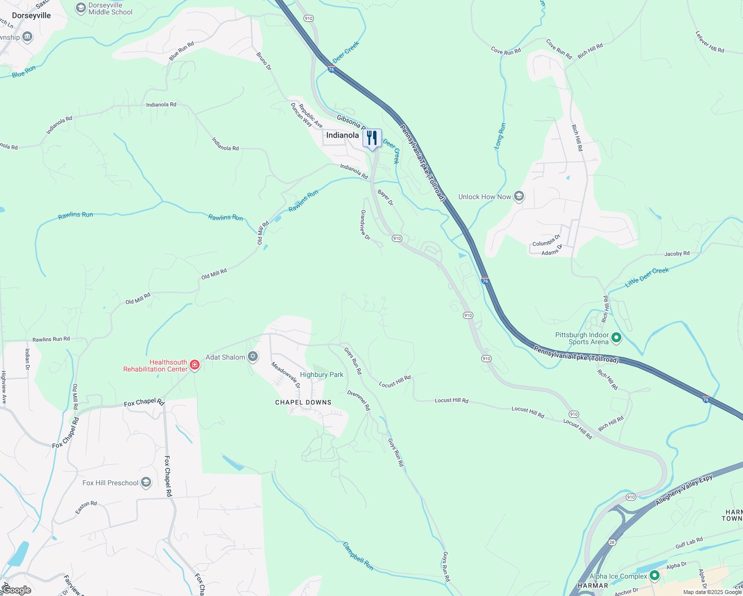 map of restaurants, bars, coffee shops, grocery stores, and more near 1212 Fox Den Drive in Cheswick