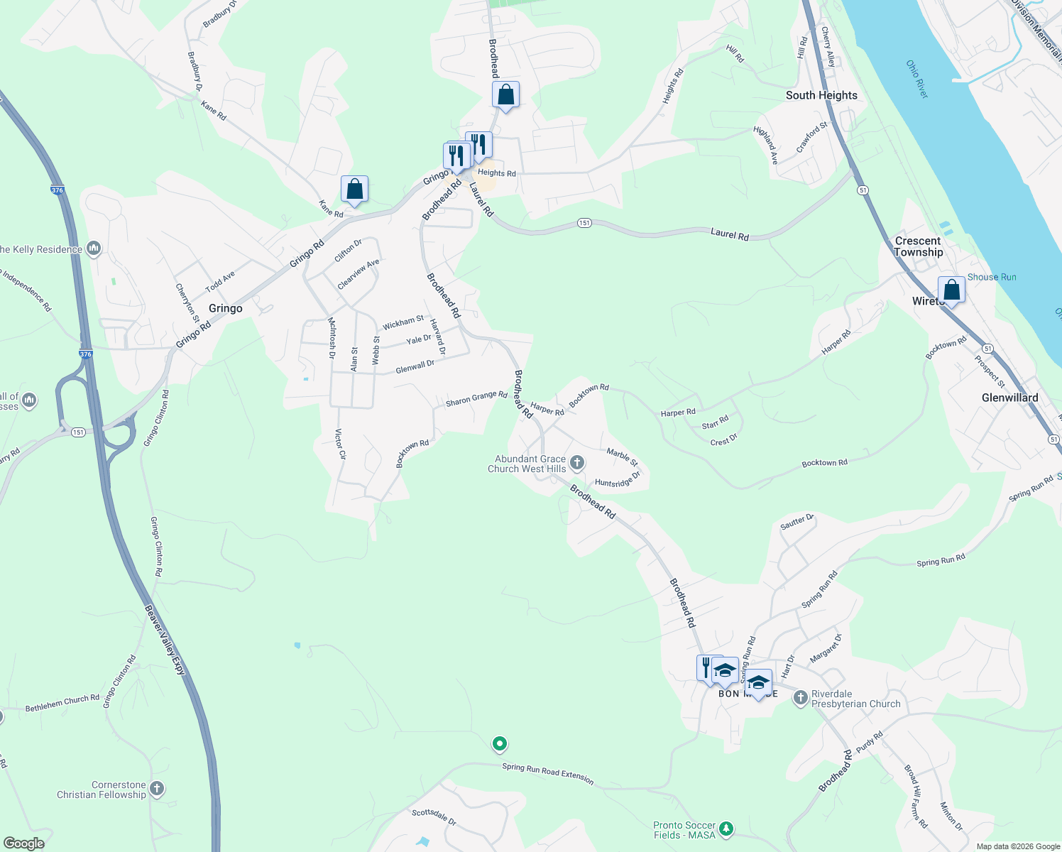 map of restaurants, bars, coffee shops, grocery stores, and more near 1853 Brodhead Rd in Aliquippa