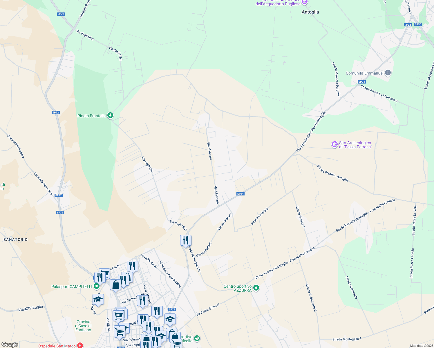 map of restaurants, bars, coffee shops, grocery stores, and more near 5 Via dei Salici in Grottaglie