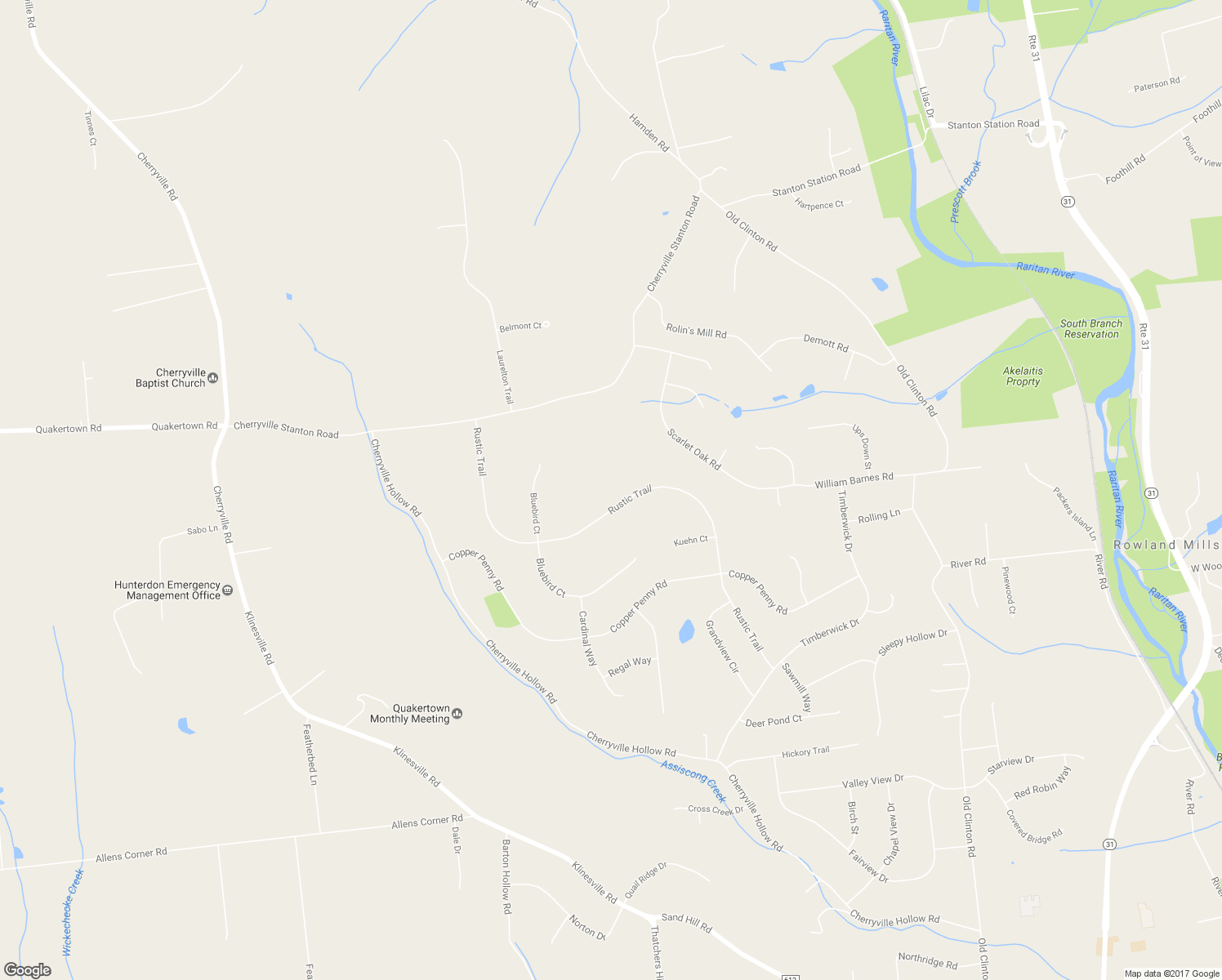 map of restaurants, bars, coffee shops, grocery stores, and more near 38 Rustic Trail in Flemington