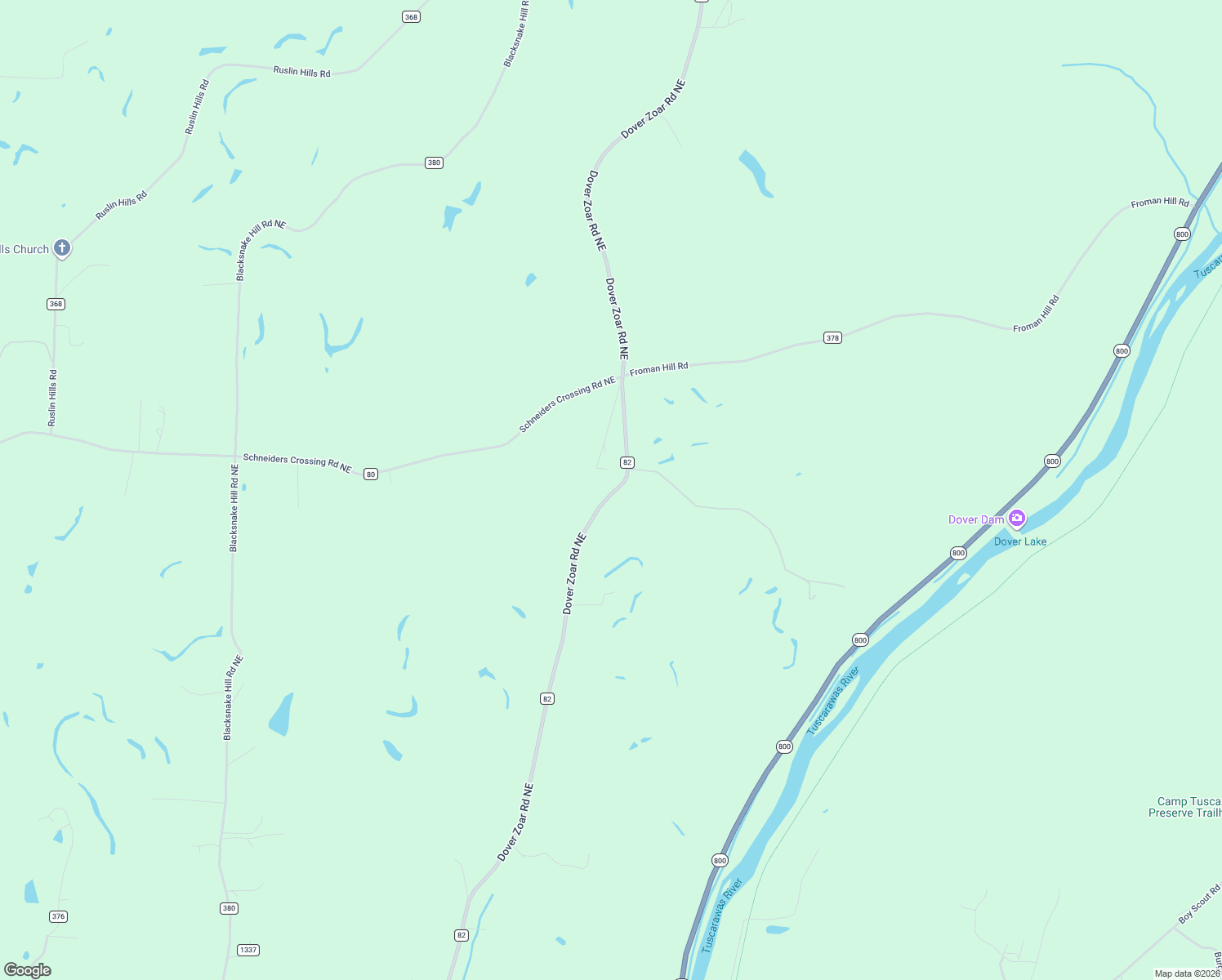 map of restaurants, bars, coffee shops, grocery stores, and more near 5610 Dover Zoar Road Northeast in Dover