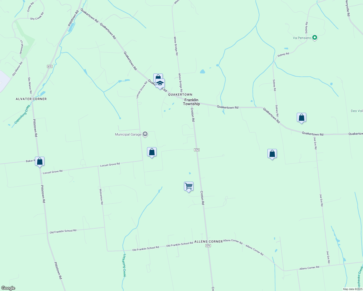 map of restaurants, bars, coffee shops, grocery stores, and more near 1161 Croton Road in Flemington