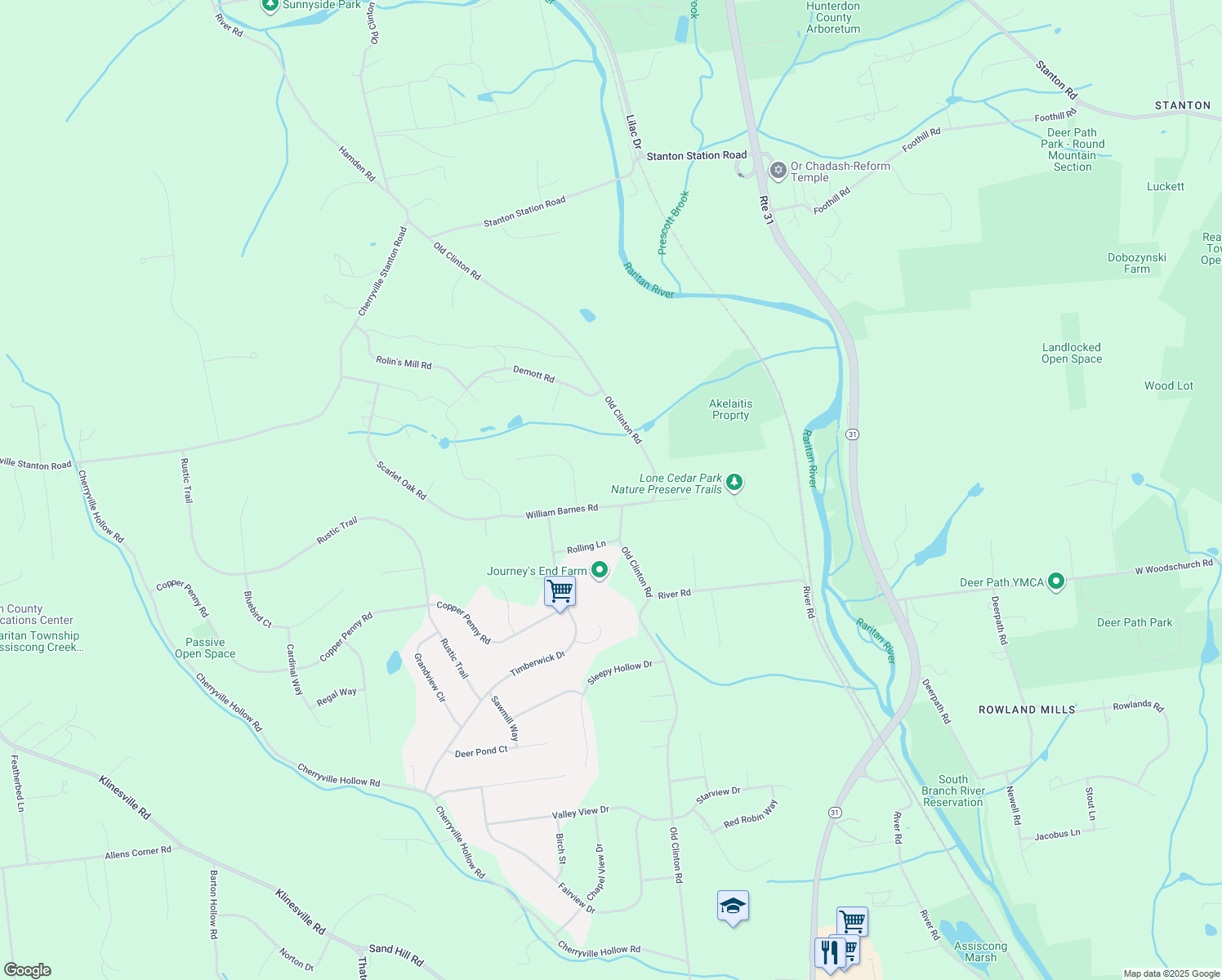 map of restaurants, bars, coffee shops, grocery stores, and more near 4 William Barnes Rd in Flemington
