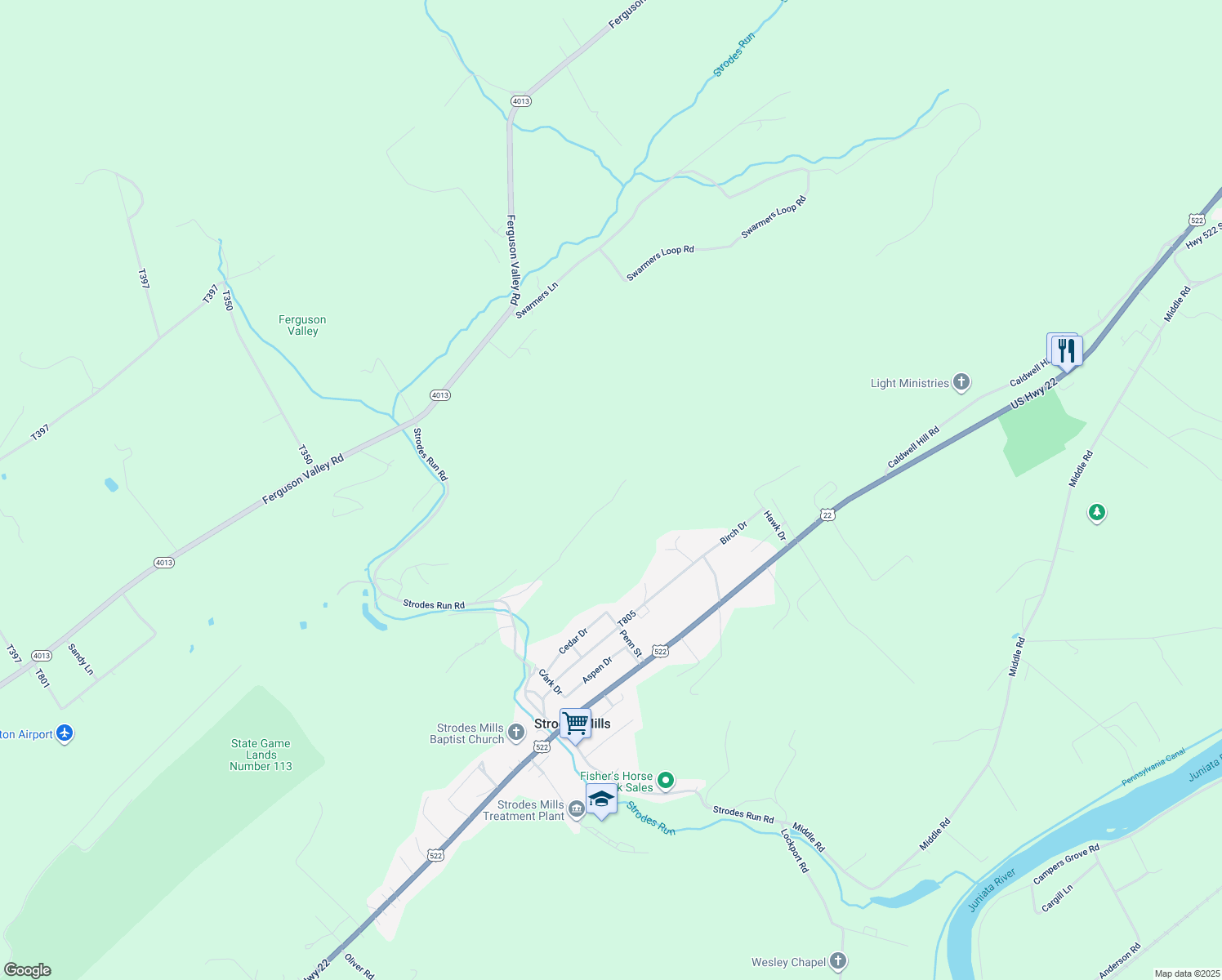 map of restaurants, bars, coffee shops, grocery stores, and more near 207 Squaw Hollow Road in Lewistown
