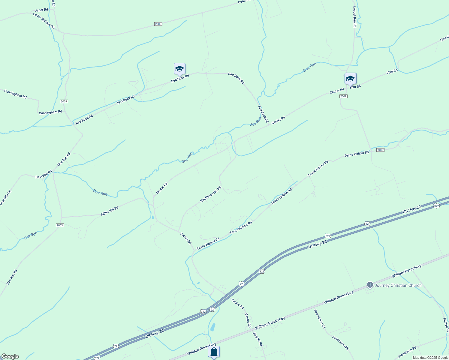 map of restaurants, bars, coffee shops, grocery stores, and more near 500 Kauffman Hill Road in Mifflintown