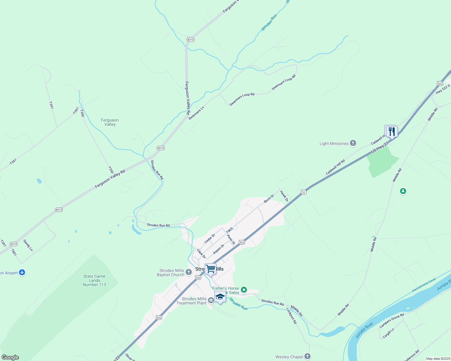 map of restaurants, bars, coffee shops, grocery stores, and more near 207 Squaw Hollow Road in Lewistown