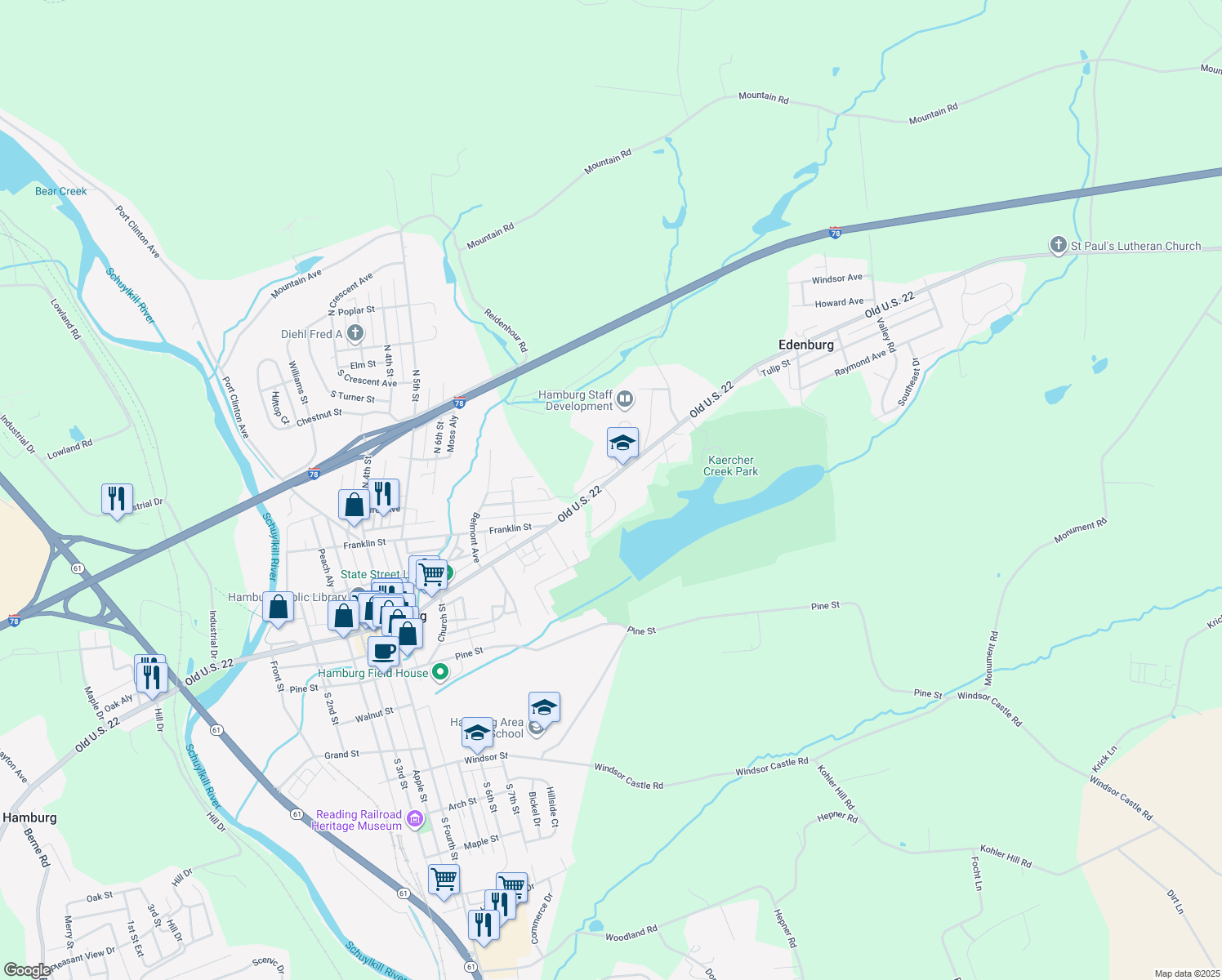 map of restaurants, bars, coffee shops, grocery stores, and more near 9 Helene Court in Hamburg