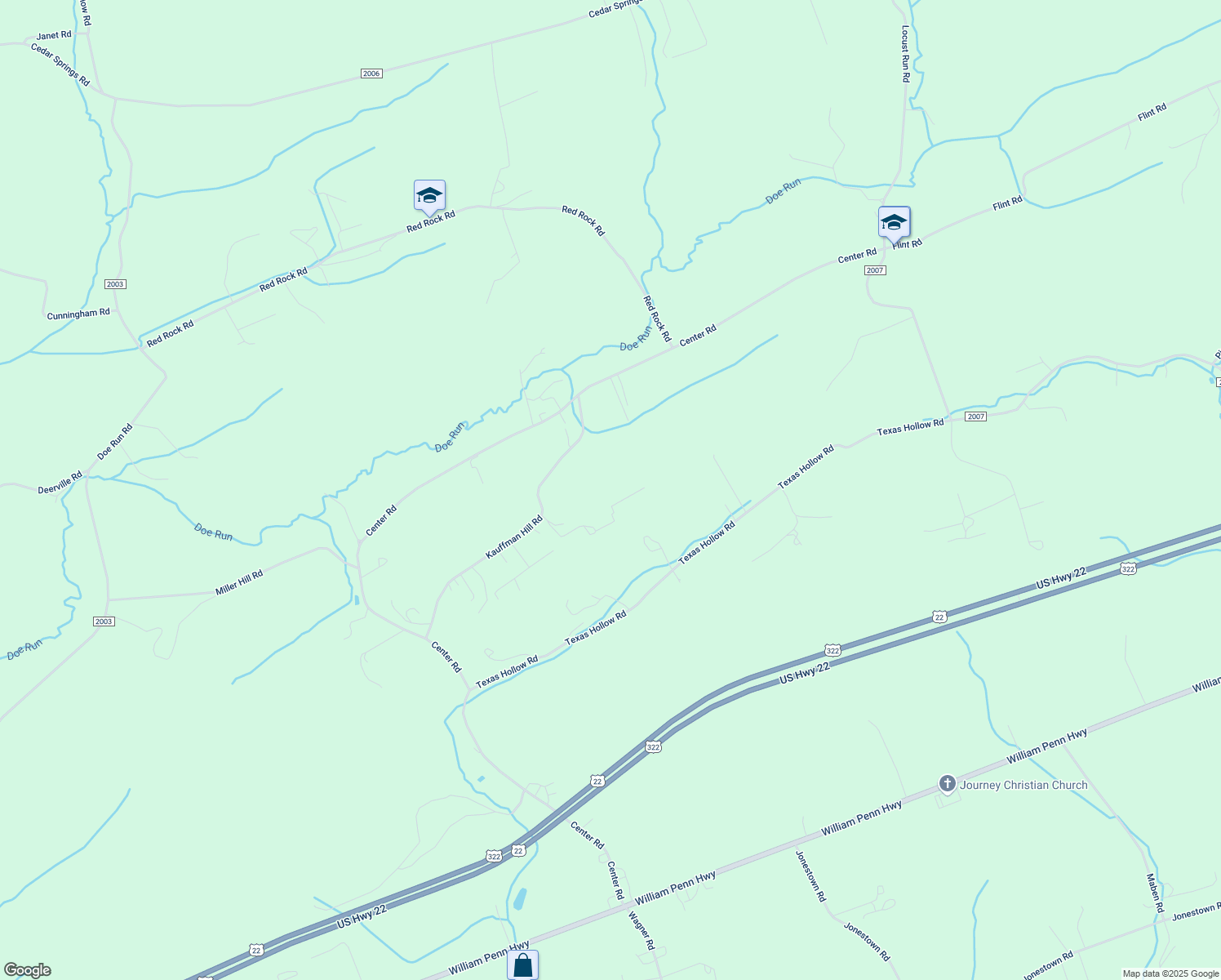 map of restaurants, bars, coffee shops, grocery stores, and more near 193 Kauffman Hill Road in Mifflintown