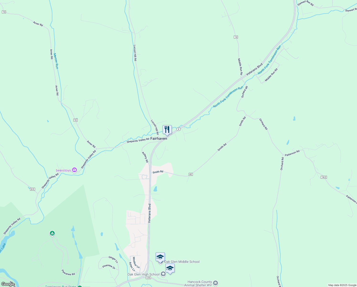 map of restaurants, bars, coffee shops, grocery stores, and more near 5398 Veterans Boulevard in Chester