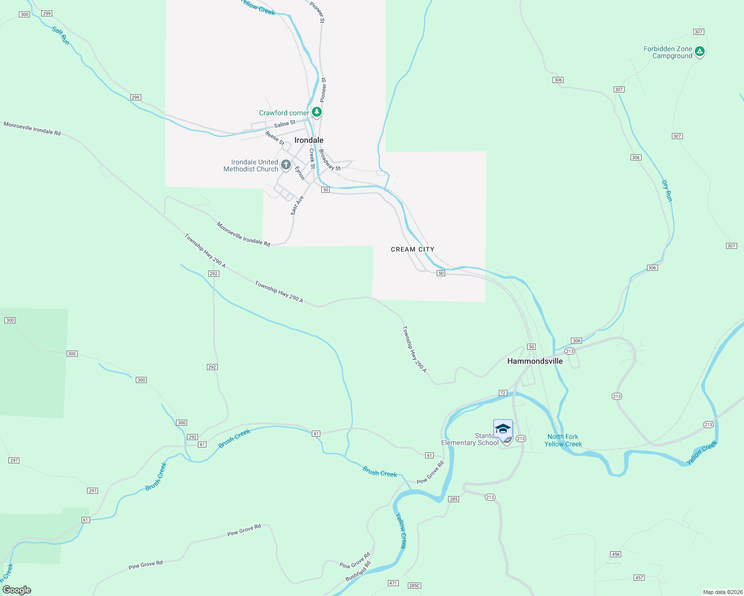 map of restaurants, bars, coffee shops, grocery stores, and more near County Highway 2/5 in Irondale