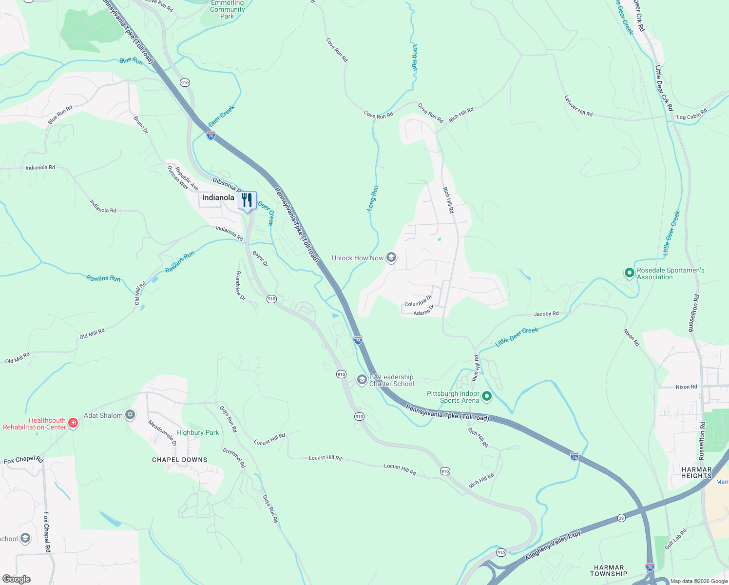 map of restaurants, bars, coffee shops, grocery stores, and more near 1116 Shawnee Ridge Drive in Cheswick
