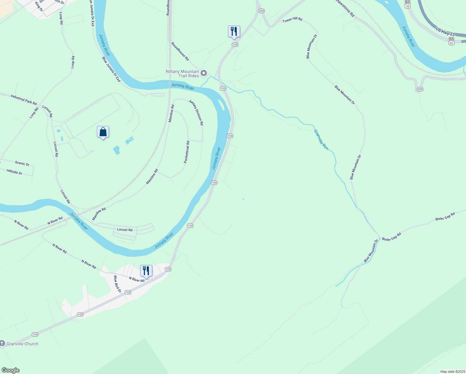 map of restaurants, bars, coffee shops, grocery stores, and more near 73 Brannon Lane in Lewistown