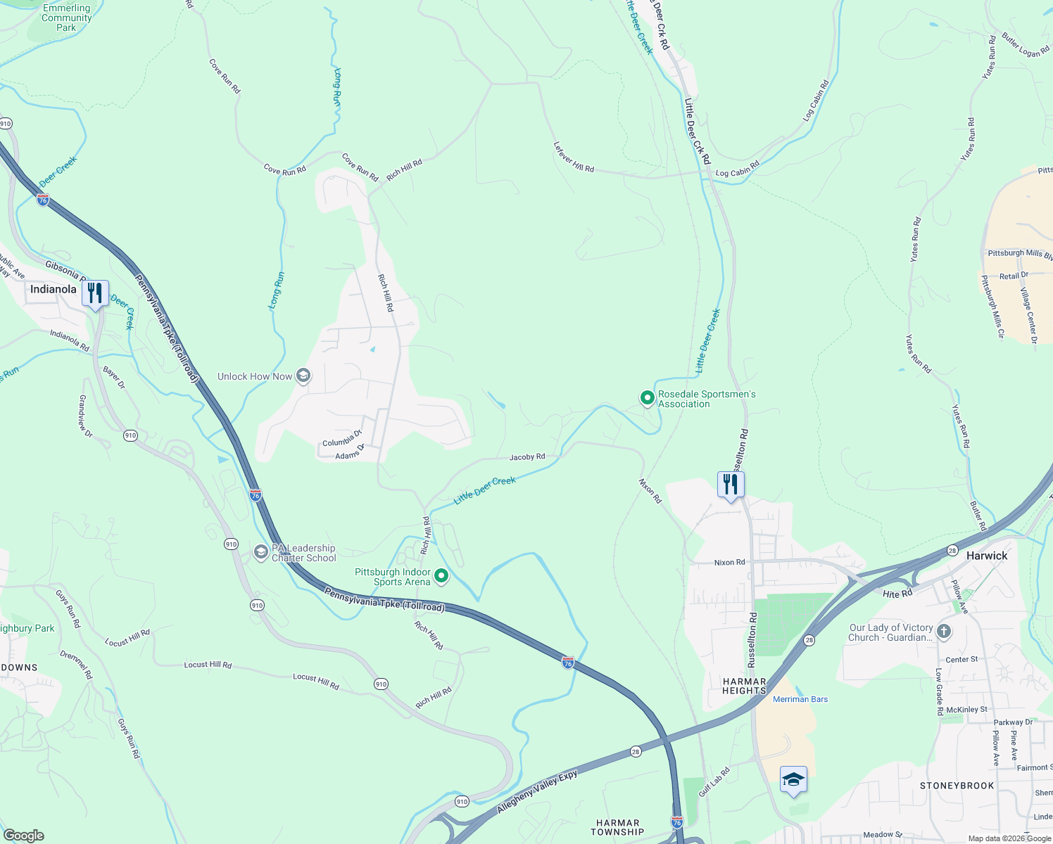 map of restaurants, bars, coffee shops, grocery stores, and more near 23 Spring Hill Lane in Cheswick