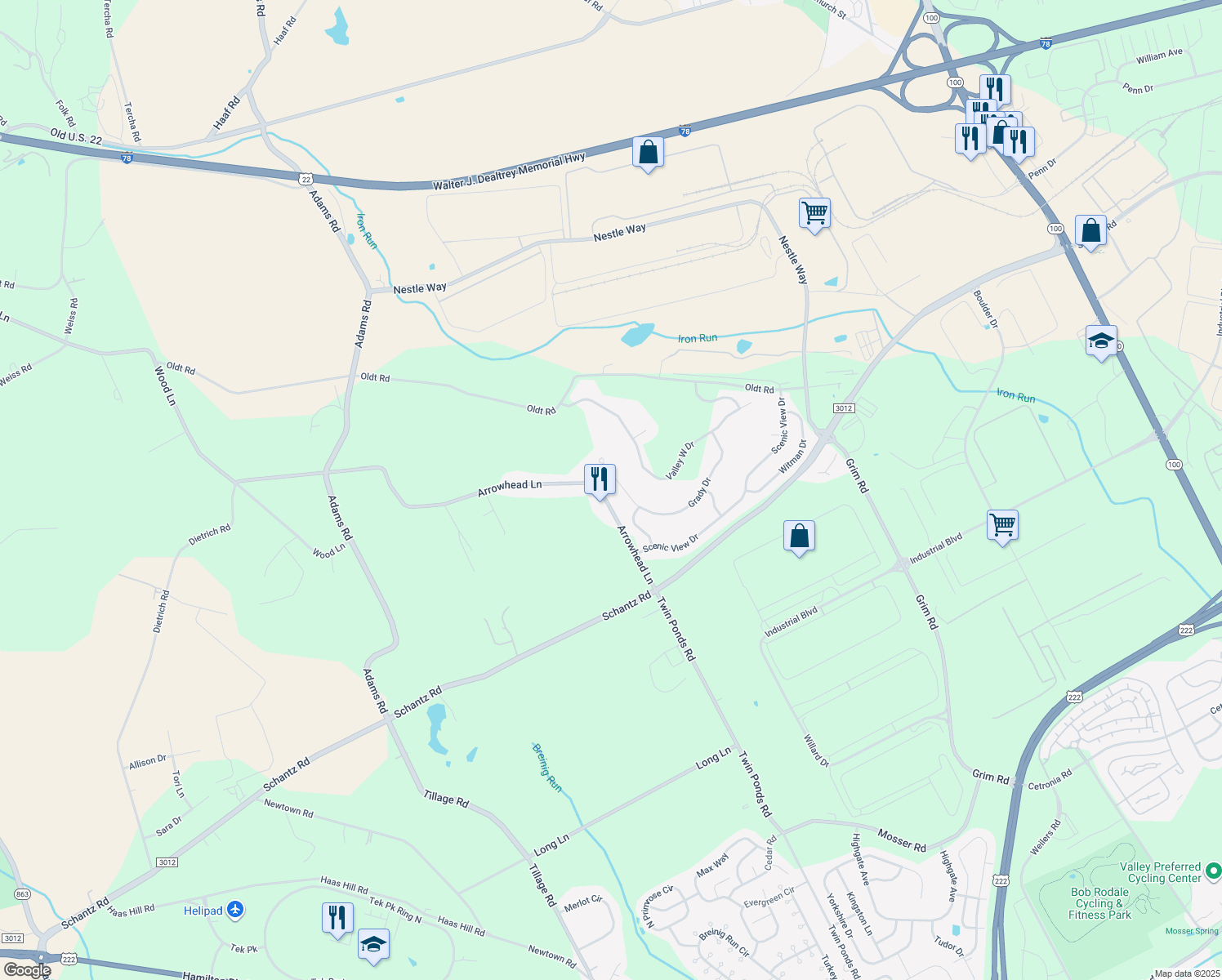 map of restaurants, bars, coffee shops, grocery stores, and more near 8932 Grady Dr in Breinigsville