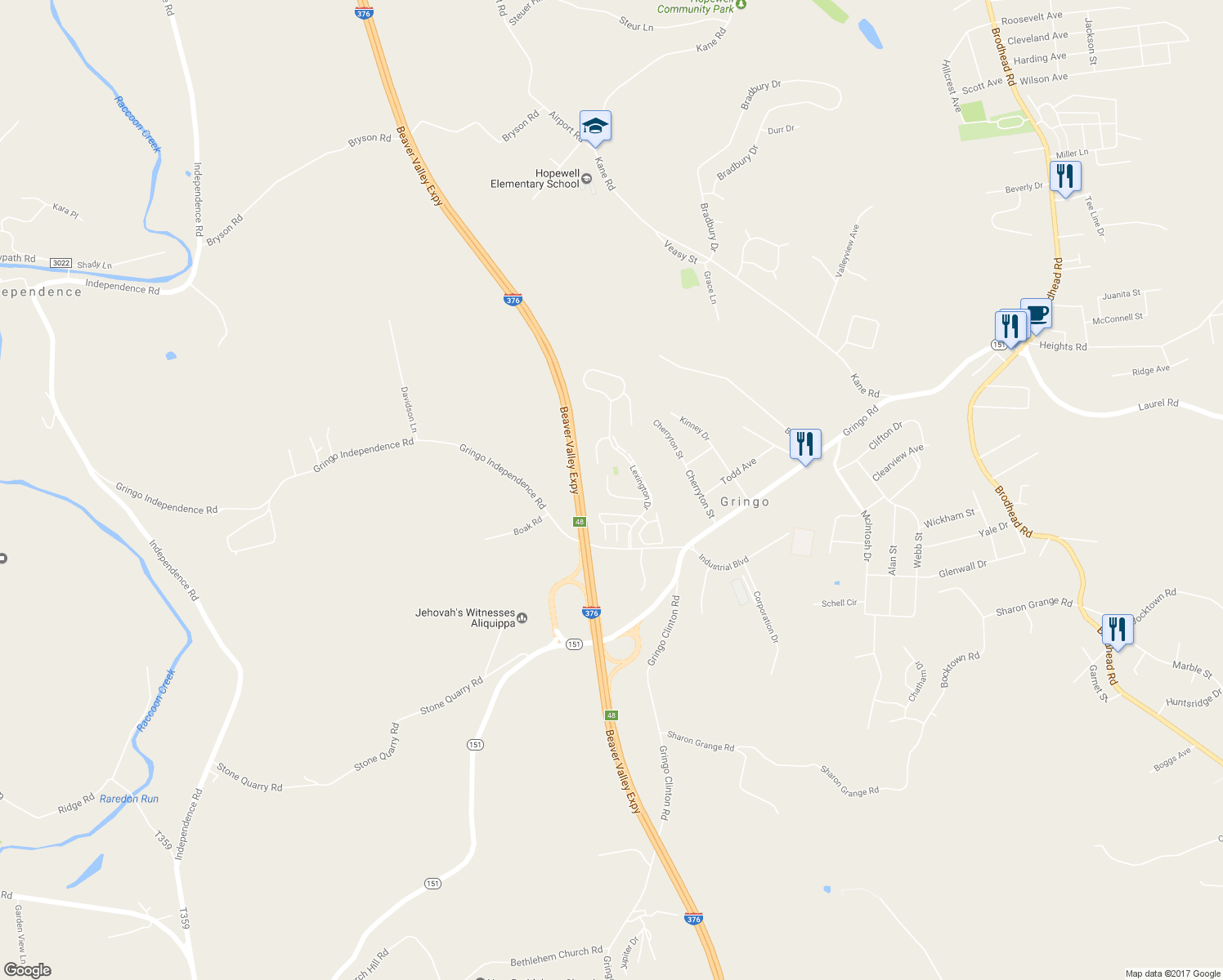 map of restaurants, bars, coffee shops, grocery stores, and more near 5046 Hamilton Dr in Aliquippa