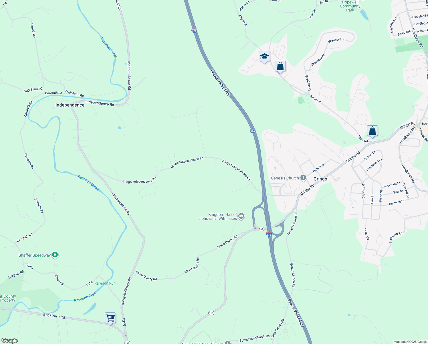 map of restaurants, bars, coffee shops, grocery stores, and more near 253 Gringo Independence Rd in Aliquippa