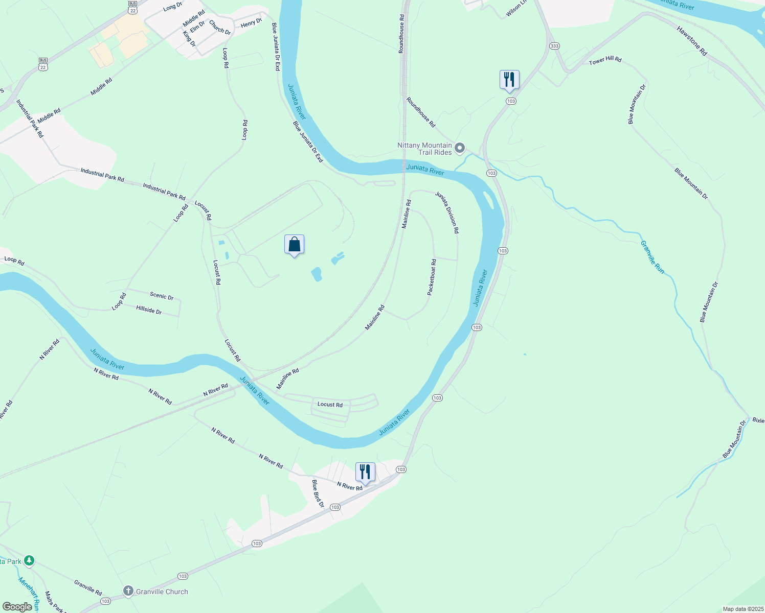 map of restaurants, bars, coffee shops, grocery stores, and more near 412 Mainline Road in Lewistown