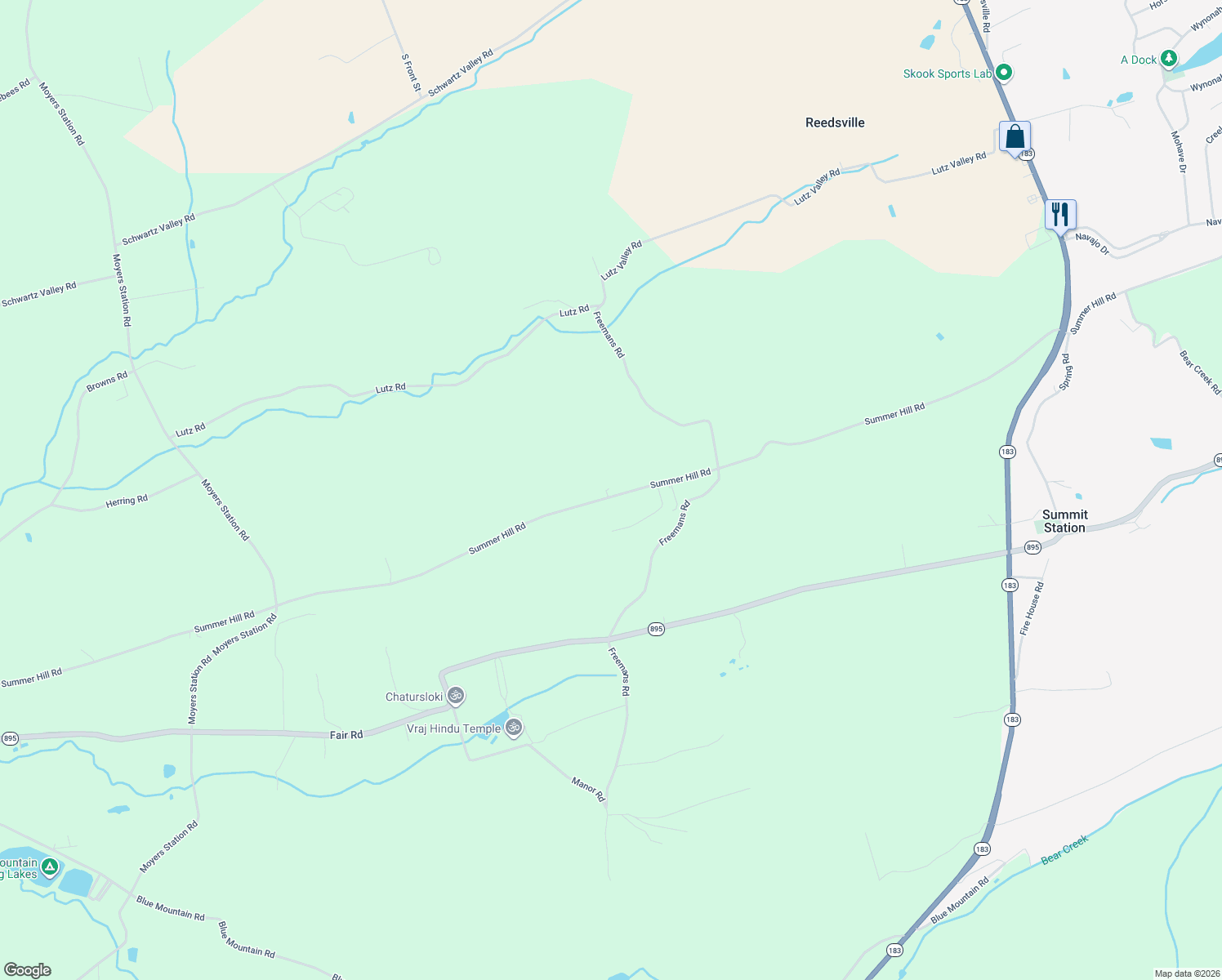 map of restaurants, bars, coffee shops, grocery stores, and more near 511 Summer Hill Road in Schuylkill Haven