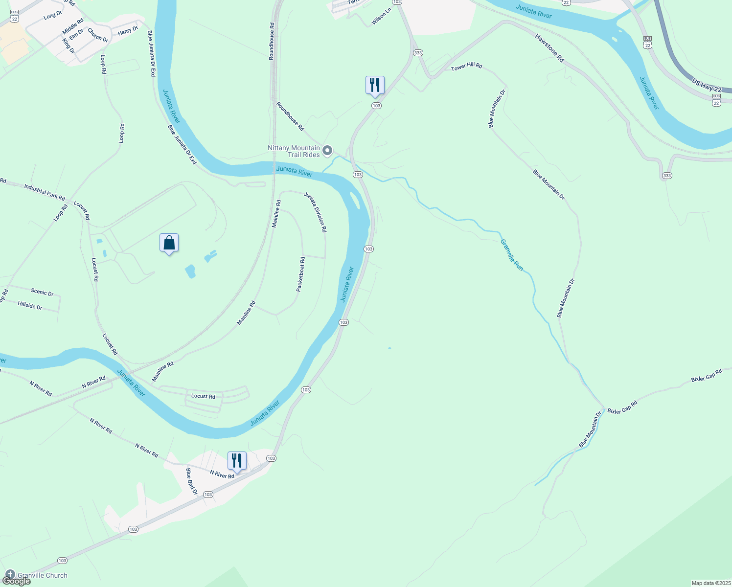 map of restaurants, bars, coffee shops, grocery stores, and more near 20 Racetrack Road in Lewistown