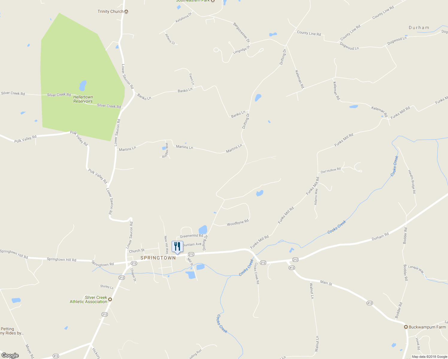 map of restaurants, bars, coffee shops, grocery stores, and more near 3260 Drifting Drive in Hellertown