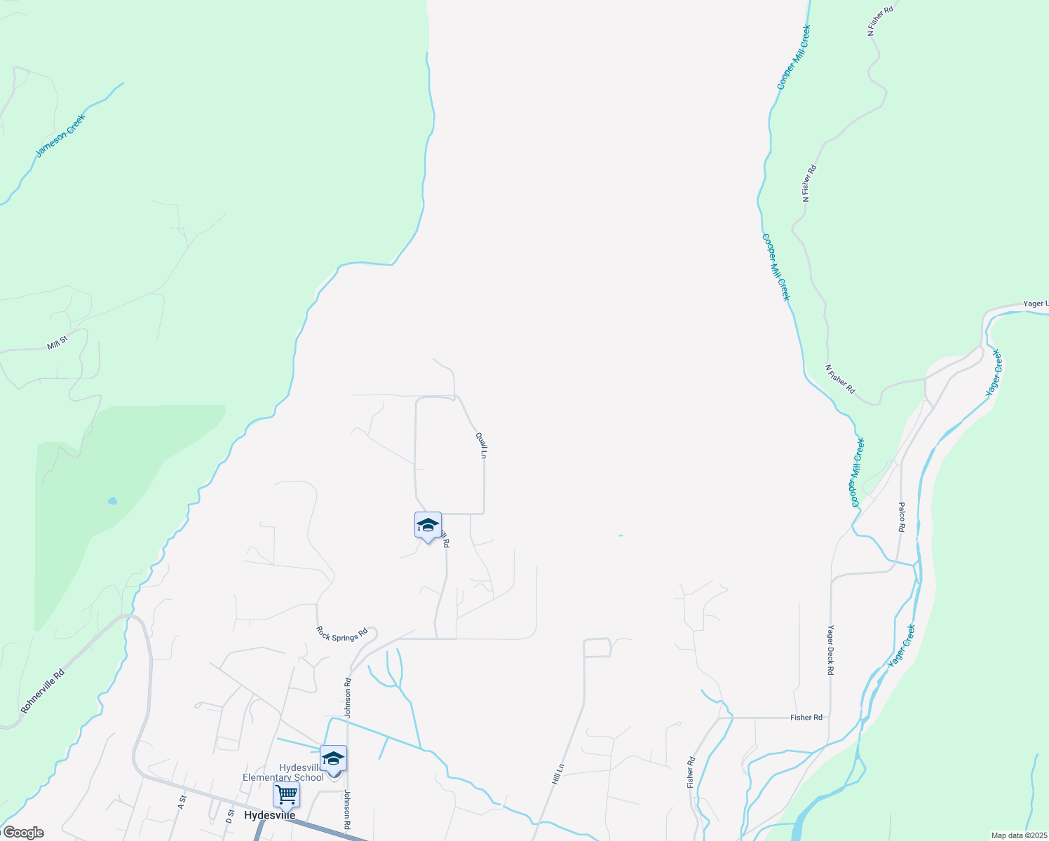 map of restaurants, bars, coffee shops, grocery stores, and more near in Hydesville