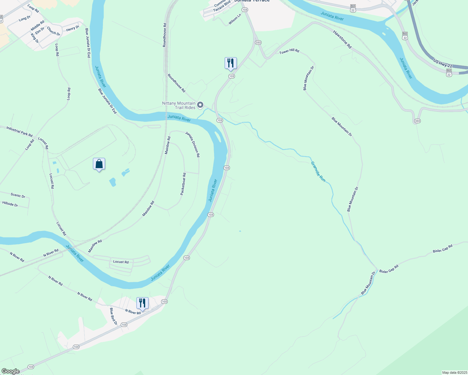 map of restaurants, bars, coffee shops, grocery stores, and more near 144 Brannon Lane in Lewistown