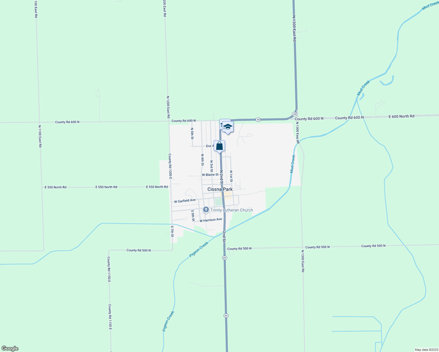 map of restaurants, bars, coffee shops, grocery stores, and more near 220 West Blaine Street in Cissna Park