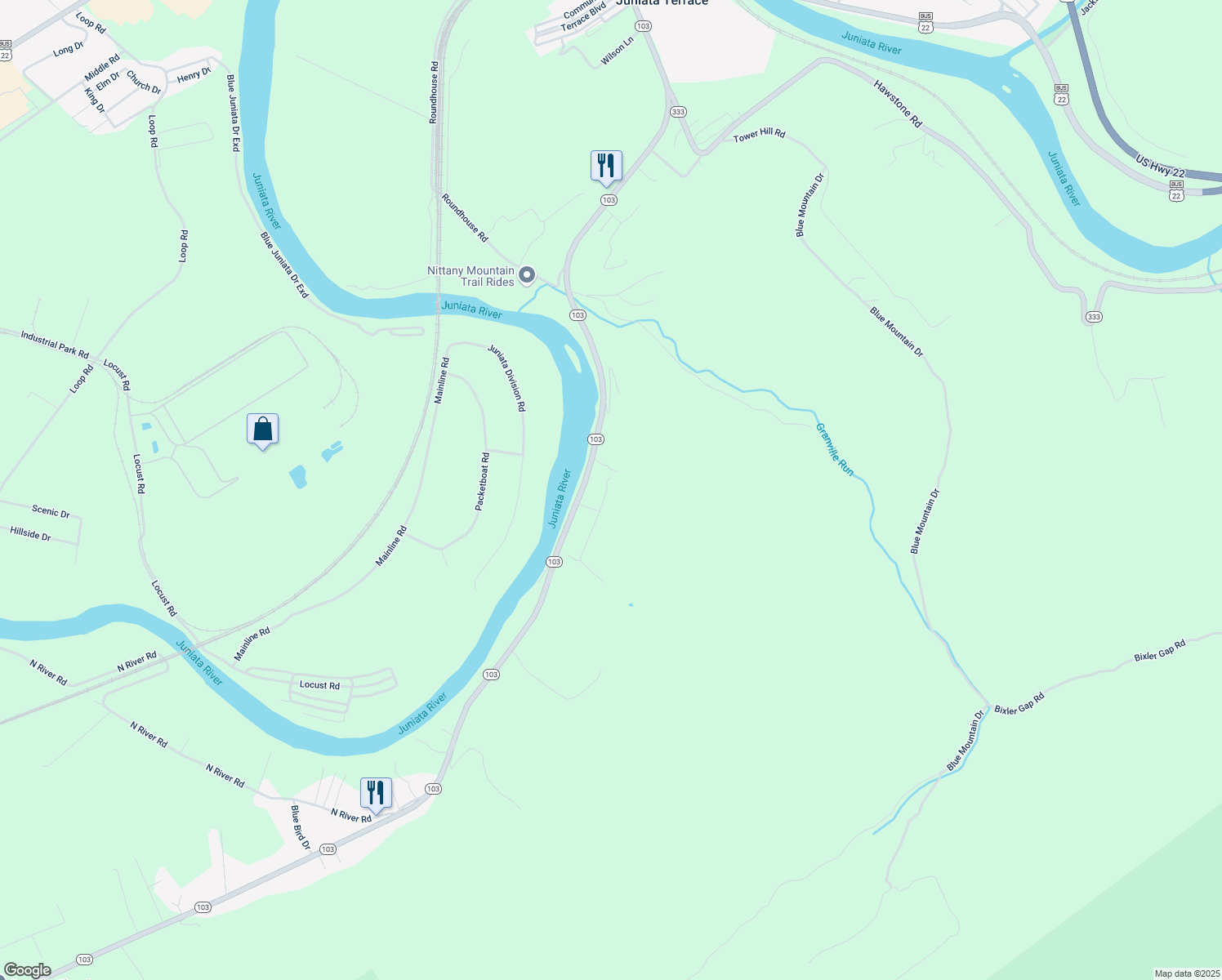 map of restaurants, bars, coffee shops, grocery stores, and more near 144 Brannon Lane in Lewistown