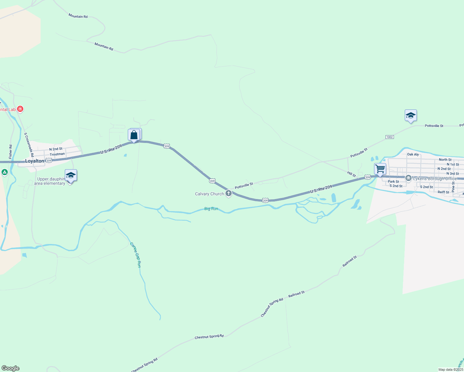 map of restaurants, bars, coffee shops, grocery stores, and more near 1182 Pottsville Street in Lykens