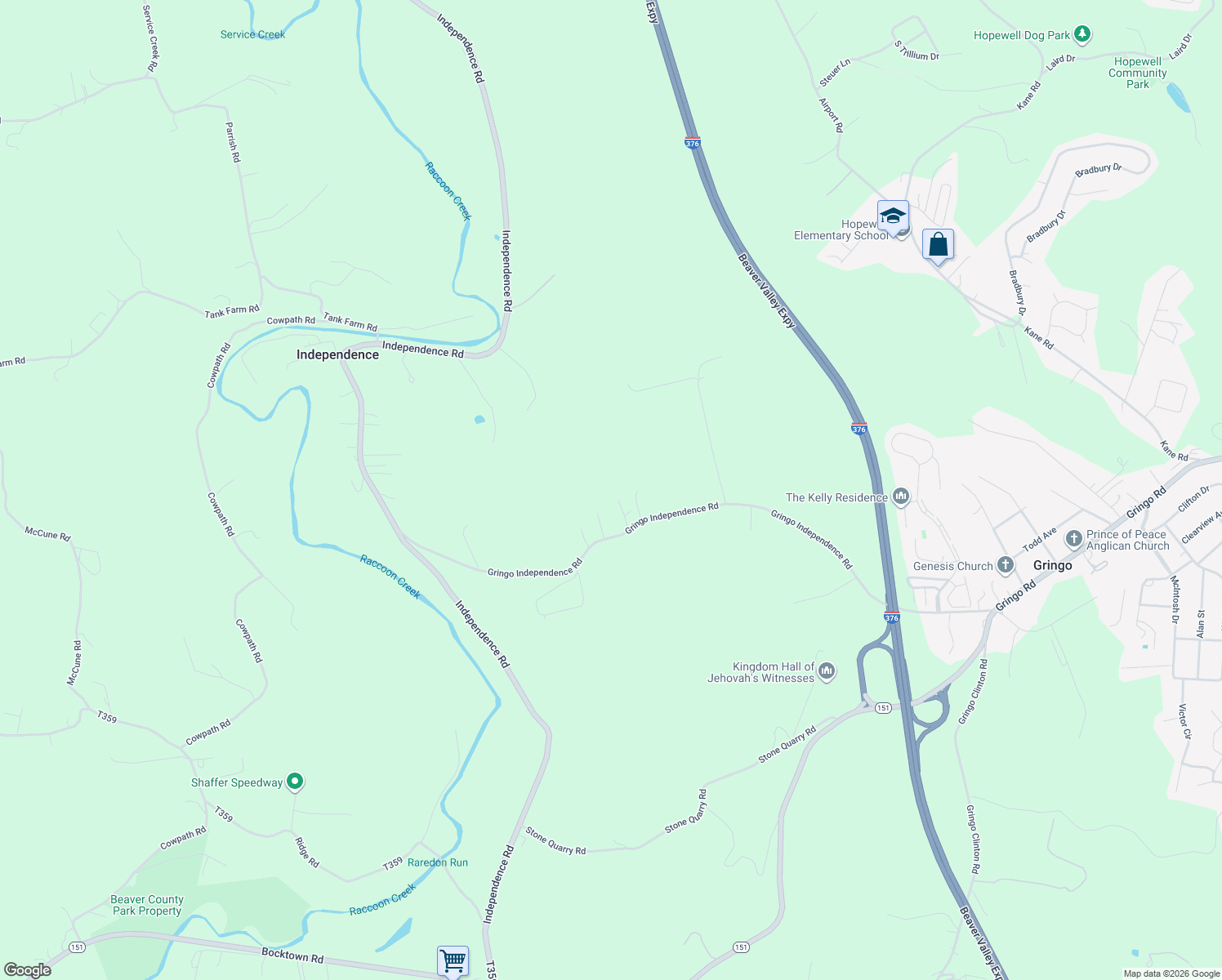 map of restaurants, bars, coffee shops, grocery stores, and more near 328 Gringo Independence Road in Aliquippa