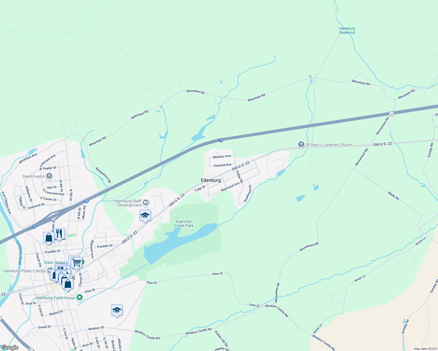 map of restaurants, bars, coffee shops, grocery stores, and more near 3016 Old U.S. 22 in Hamburg