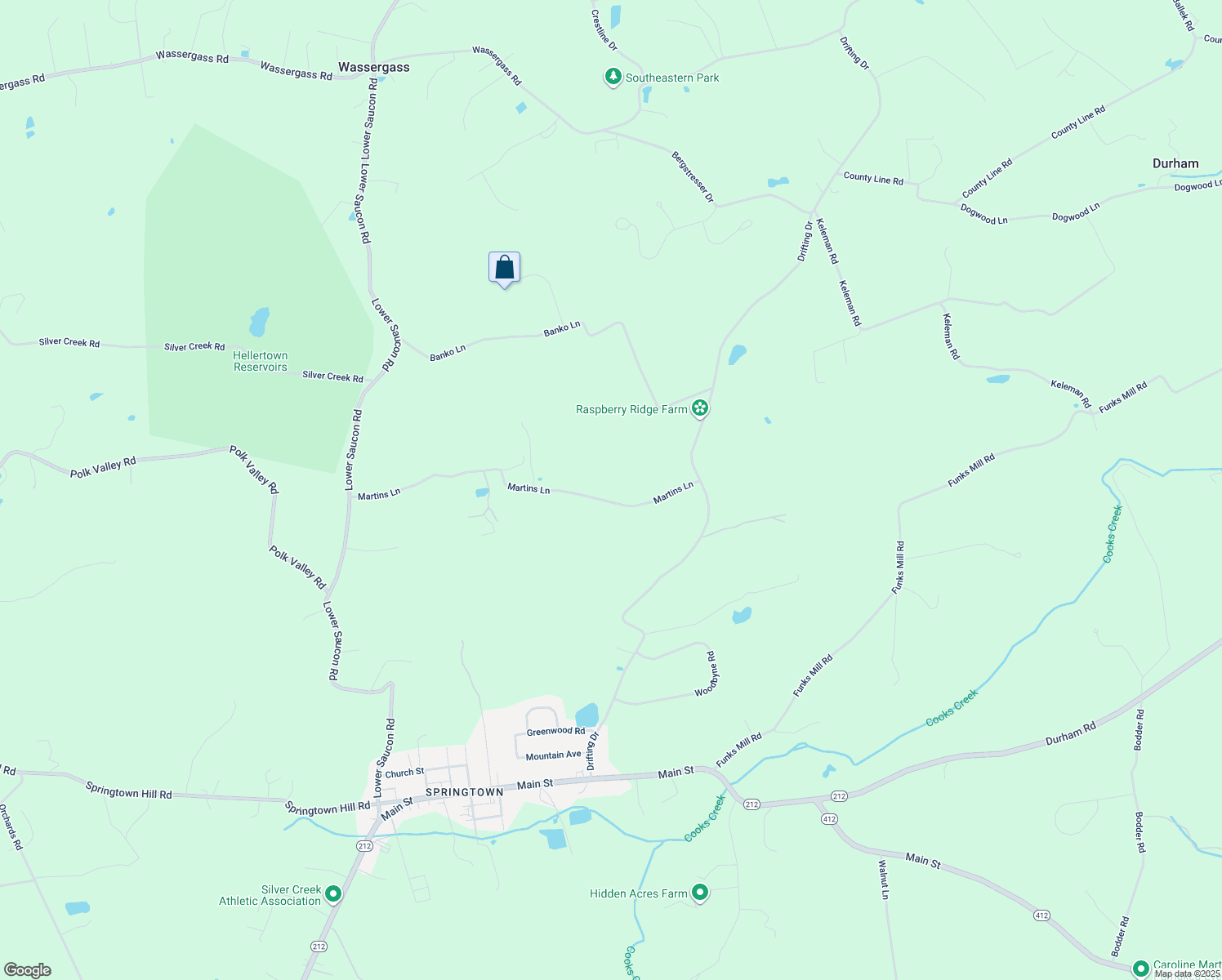 map of restaurants, bars, coffee shops, grocery stores, and more near 3275 Martins Lane in Hellertown