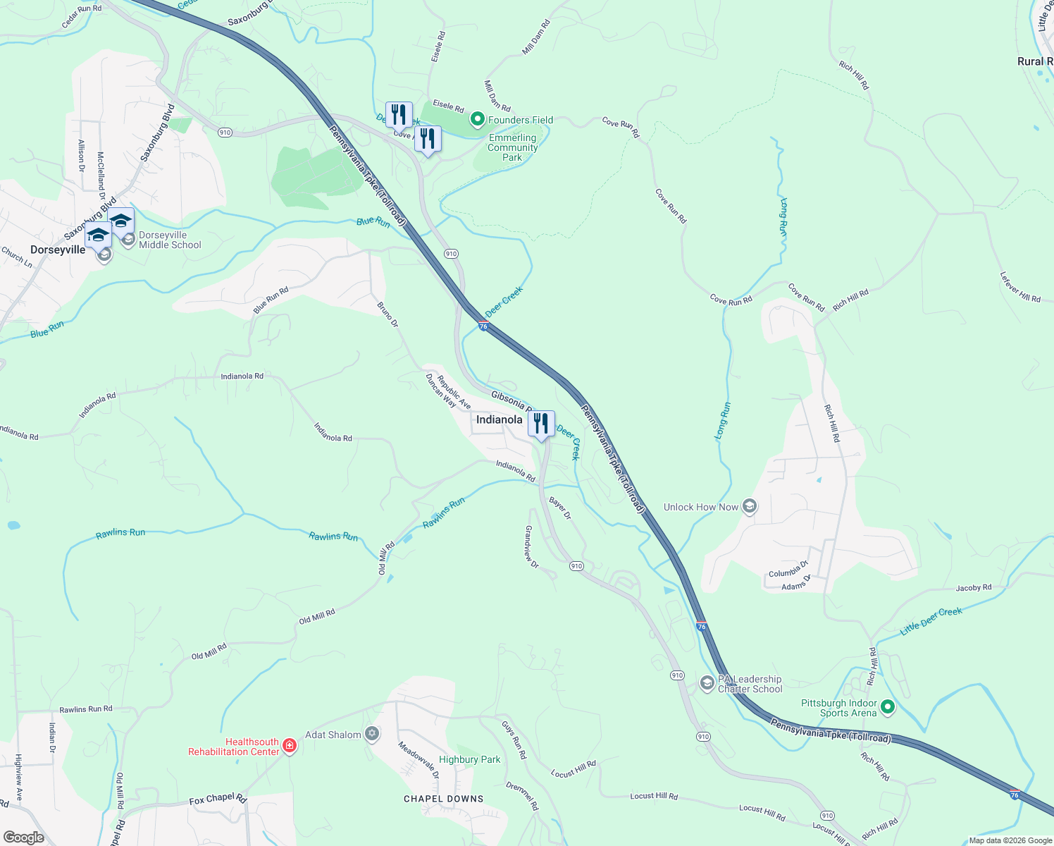 map of restaurants, bars, coffee shops, grocery stores, and more near 82 Summit Dr in Indianola